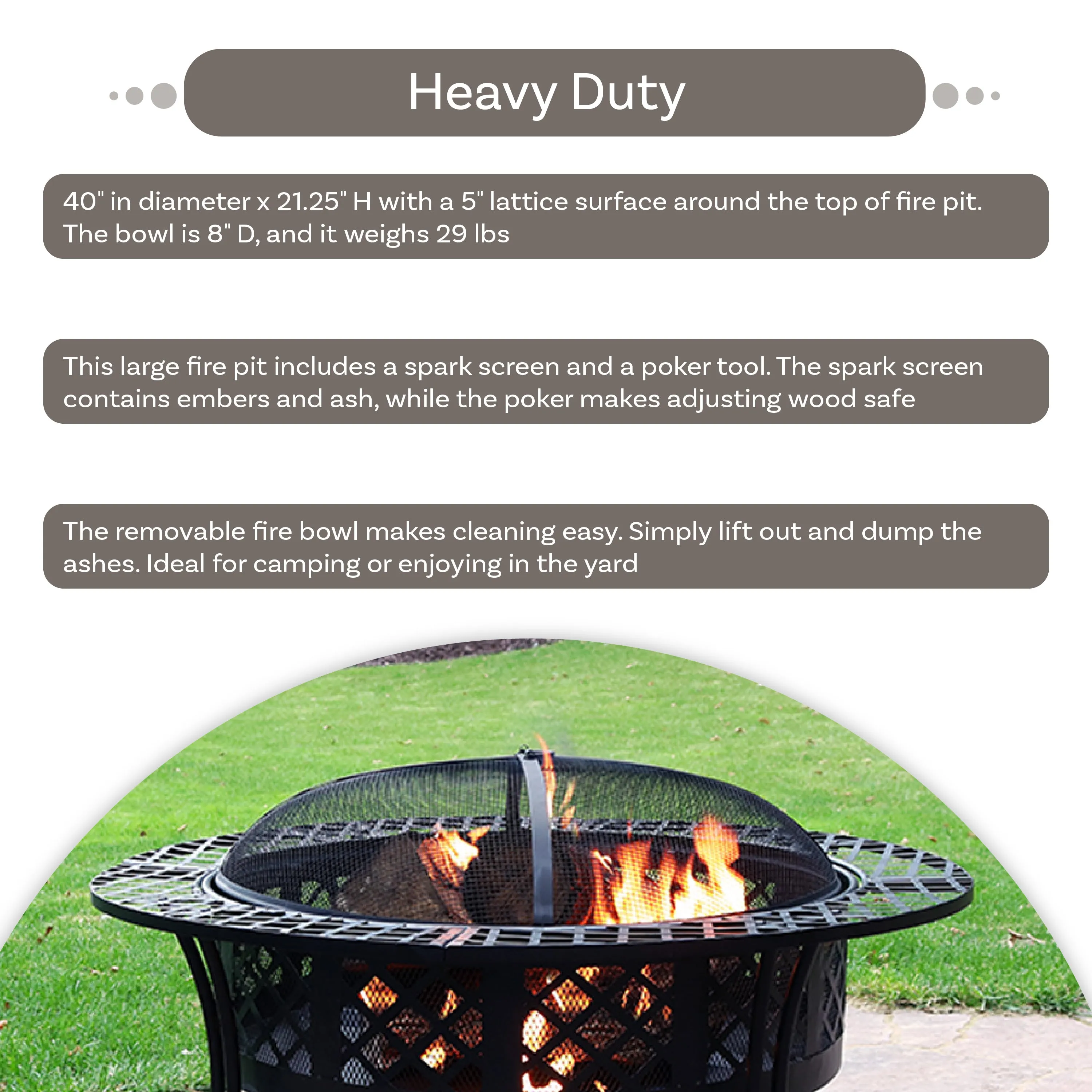 Sunnydaze 40" Diamond Weave Large Steel Fire Pit with Spark Screen