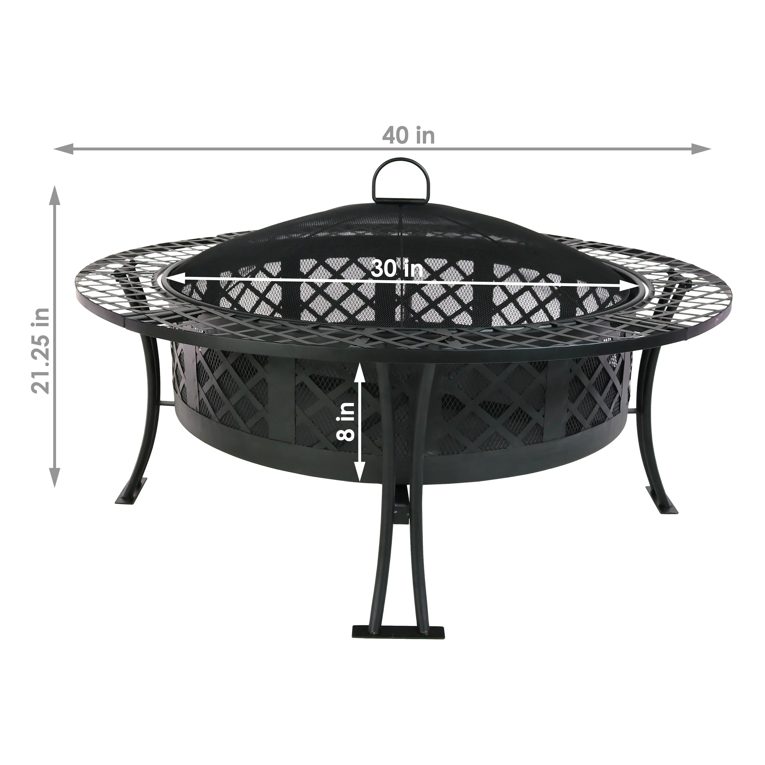 Sunnydaze 40" Diamond Weave Large Steel Fire Pit with Spark Screen