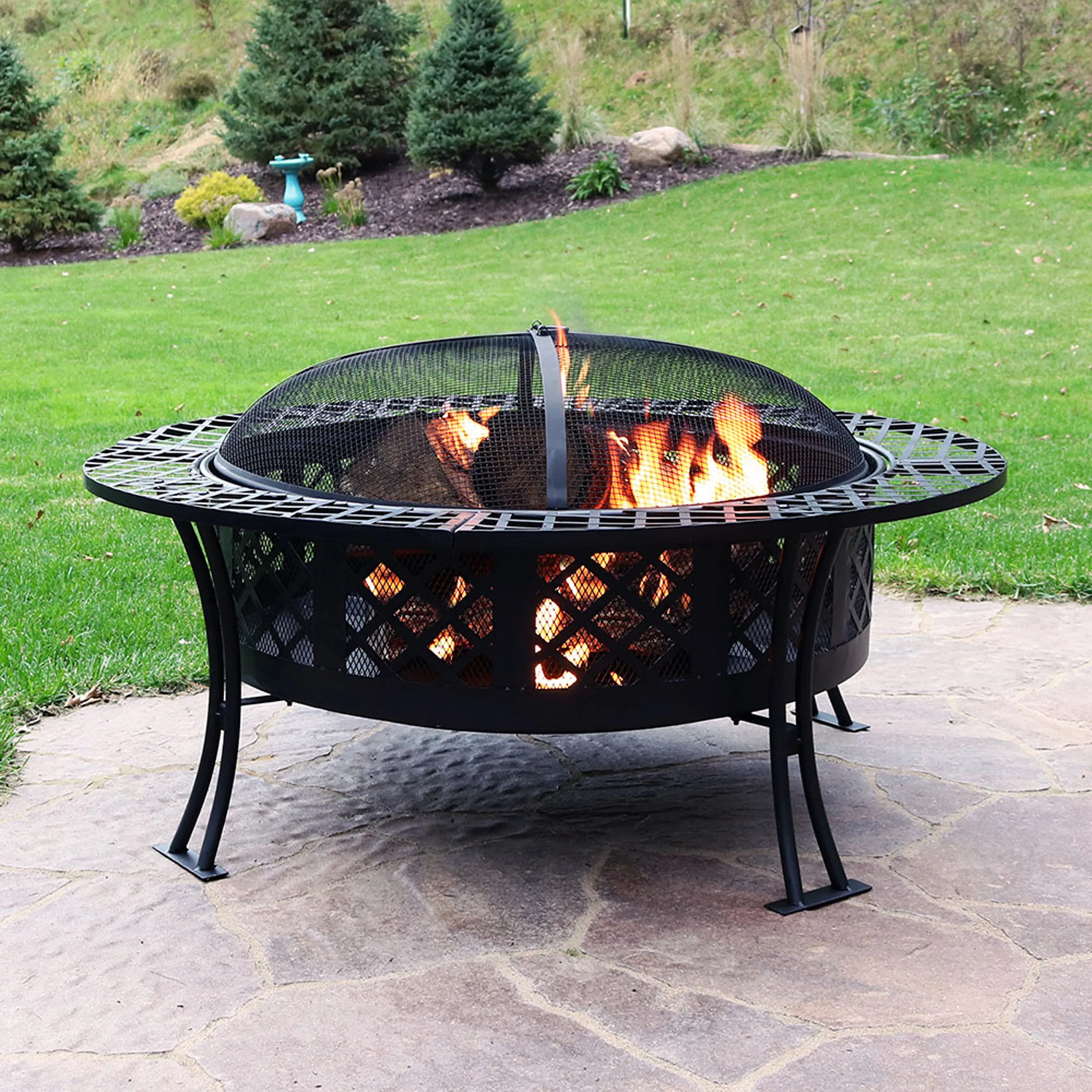 Sunnydaze 40" Diamond Weave Large Steel Fire Pit with Spark Screen