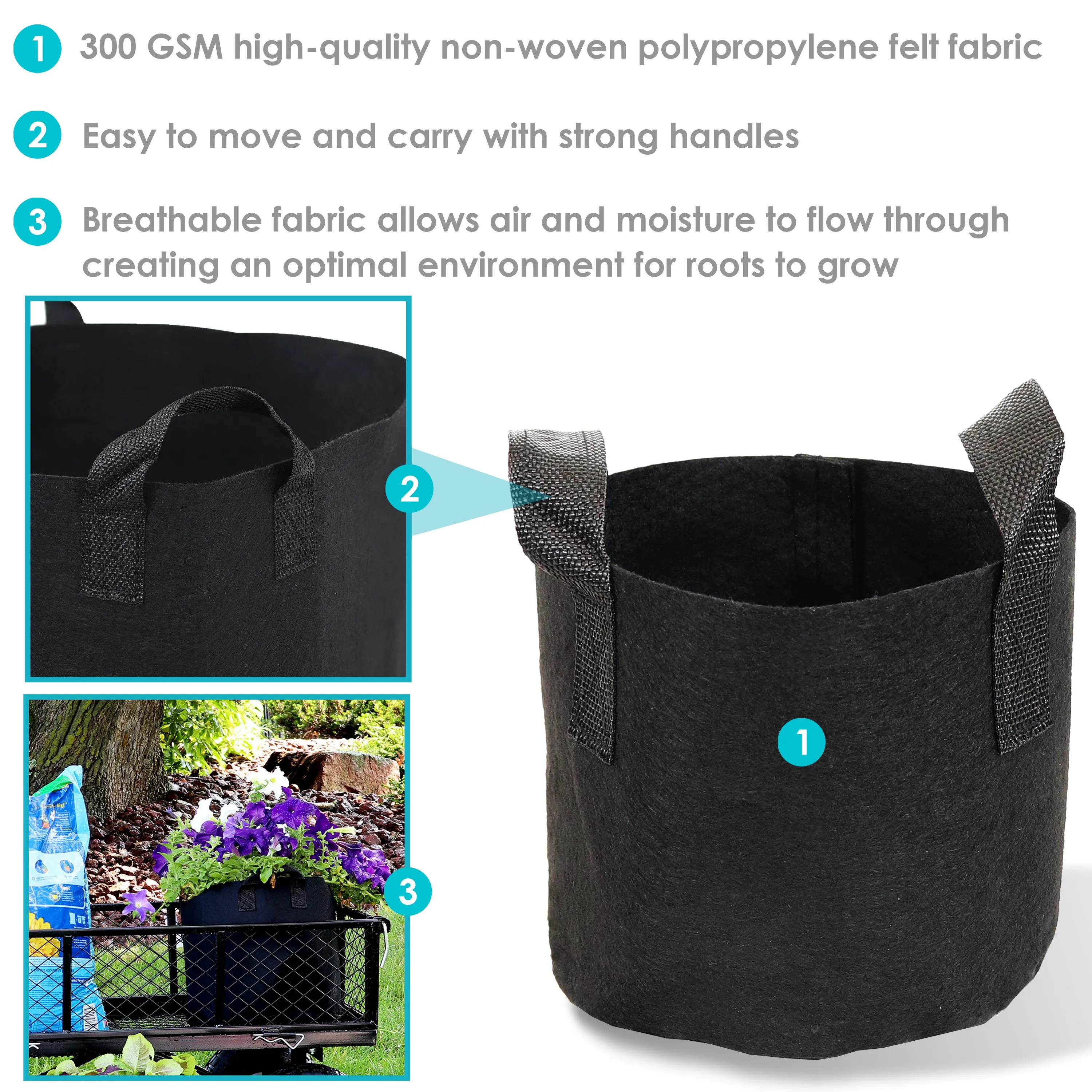 Sunnydaze Black Garden Grow Bags for Vegetables with Carrying Handles