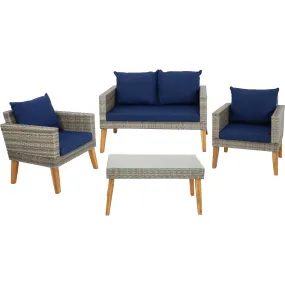 Sunnydaze Clifdon Rattan and Acacia 4-Piece Patio Furniture Set