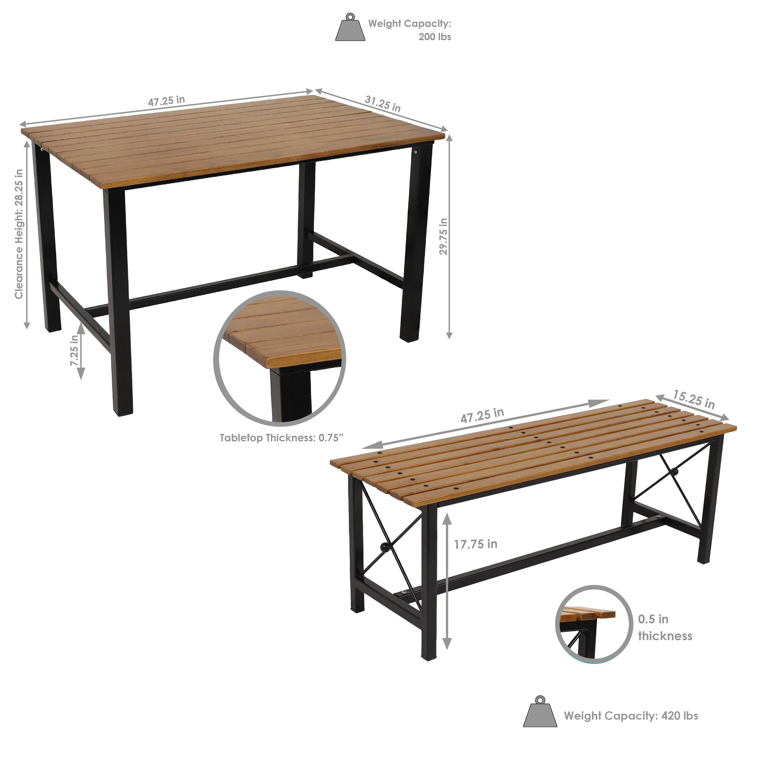 Sunnydaze European Chestnut 3-Piece Patio Dining Set