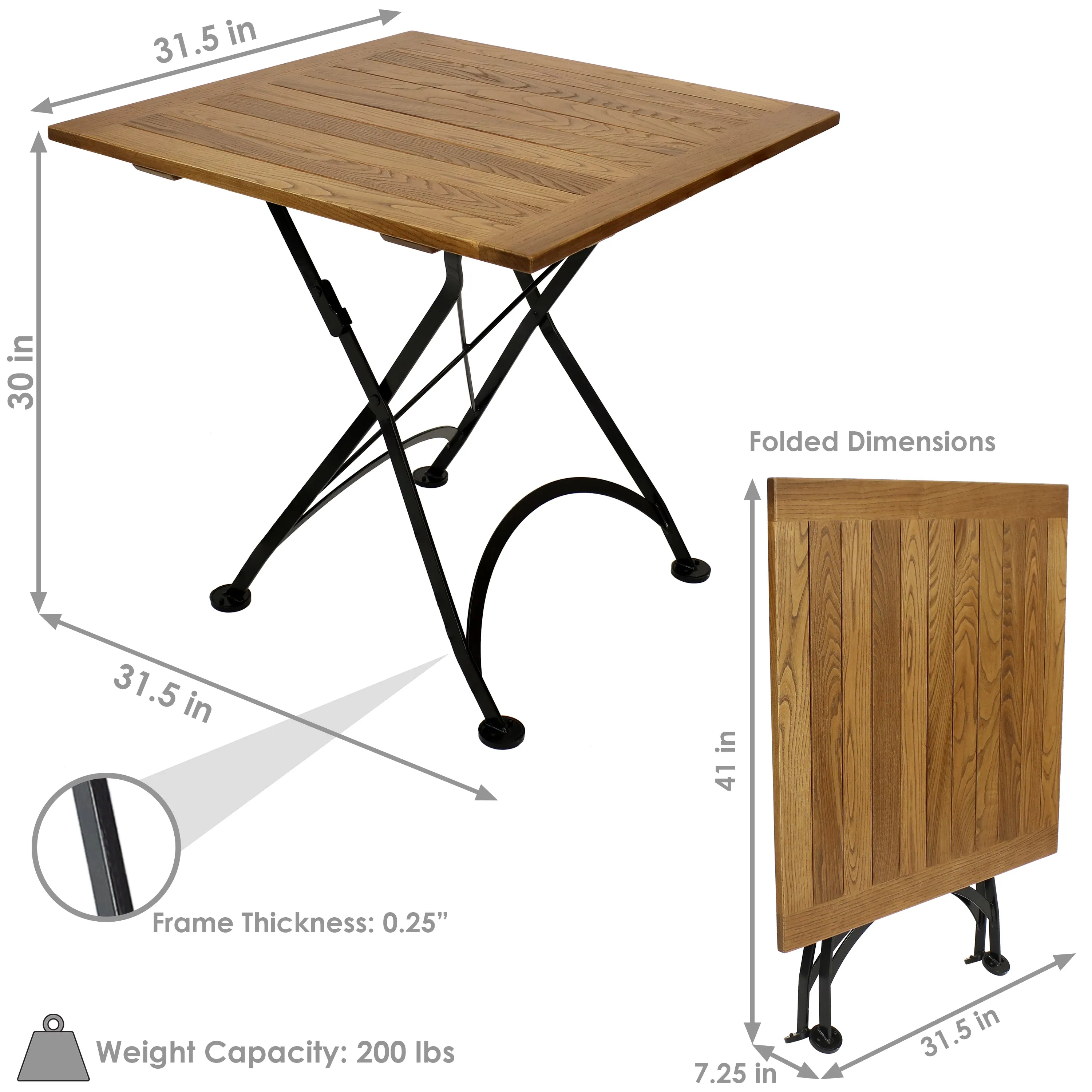 Sunnydaze European Chestnut Wood Folding Square Bistro Table - 32"