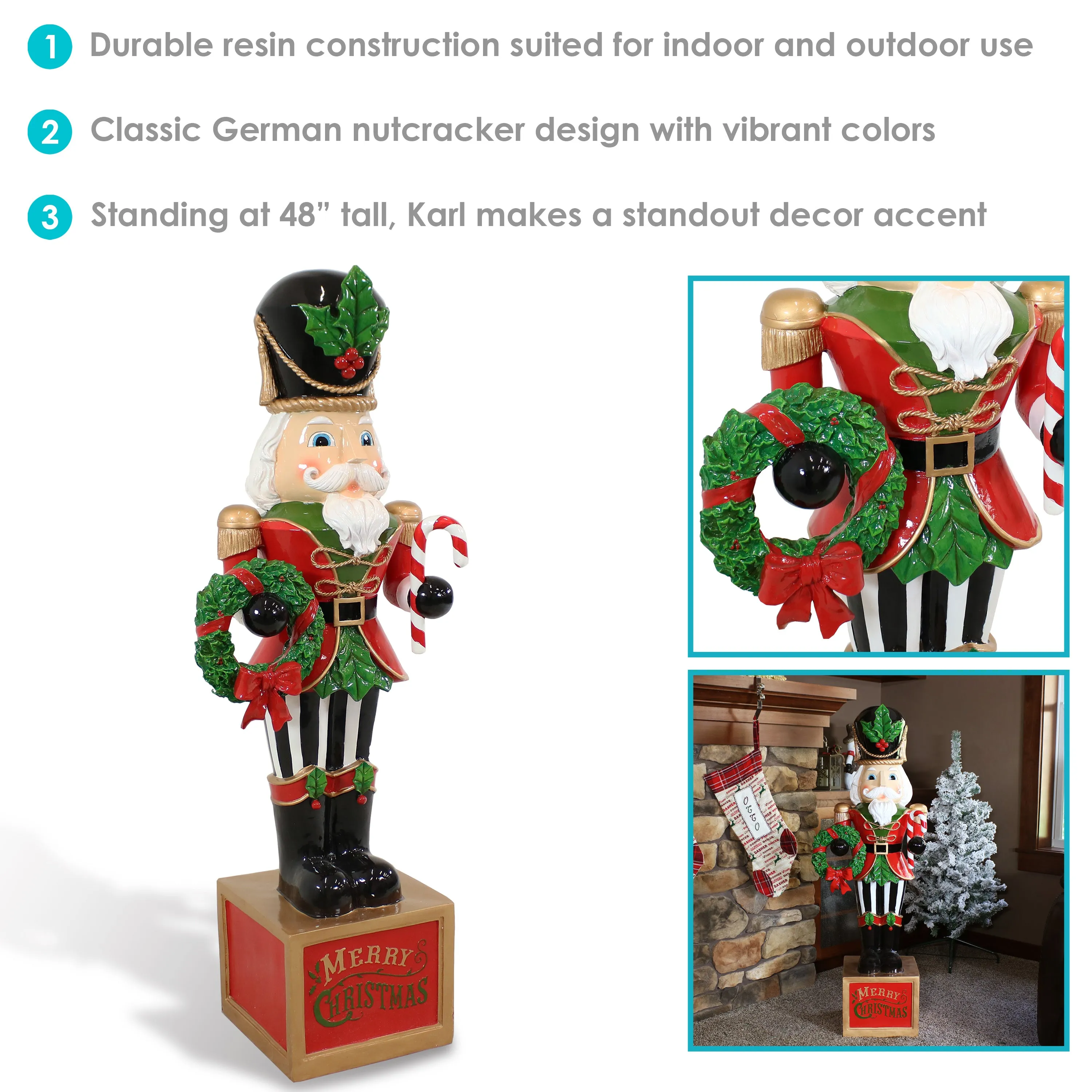 Sunnydaze Karl the Christmas Nutcracker Statue - 48"