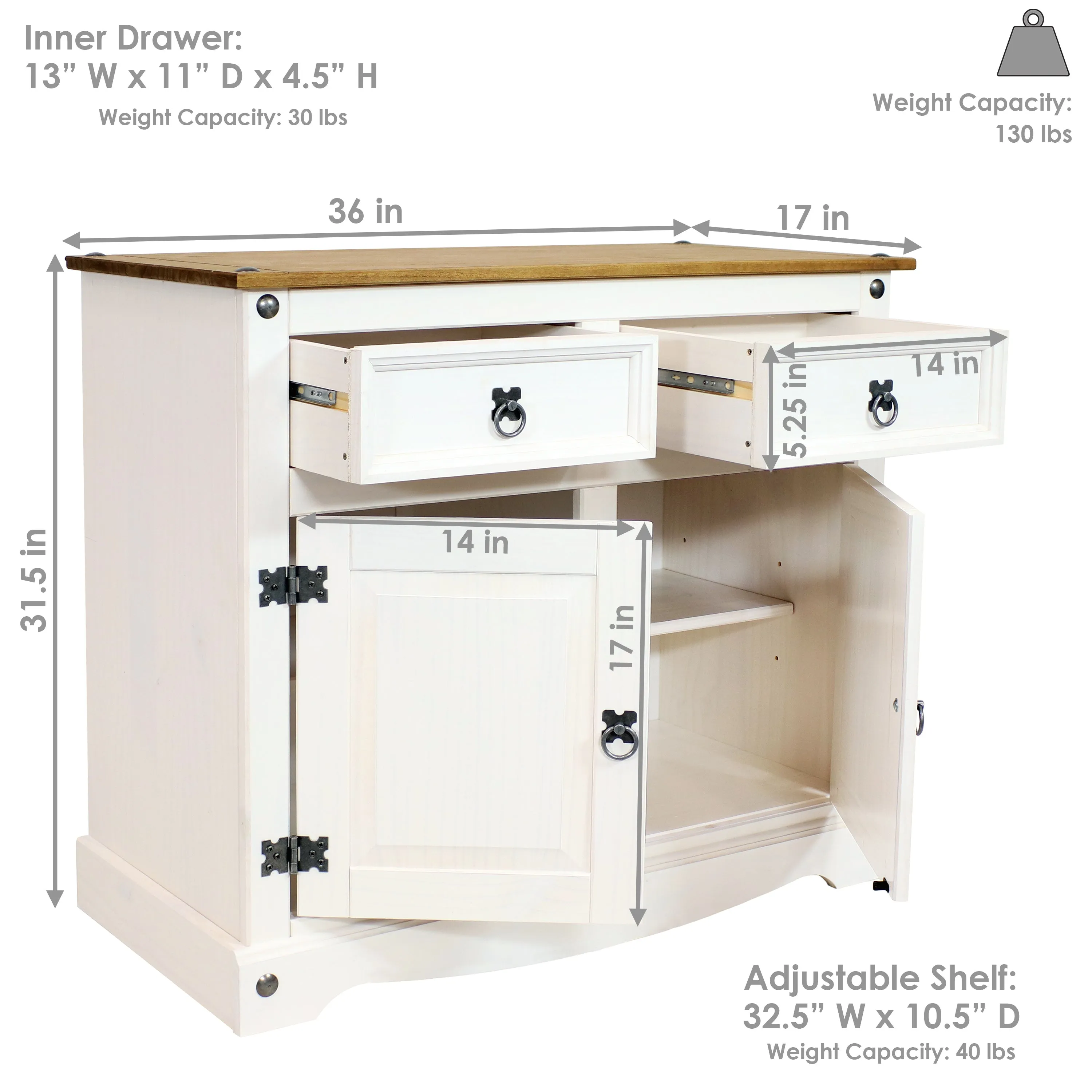 Sunnydaze Kitchen Sideboard Cabinet with 2 Drawers and 2 Doors - 31.5" H