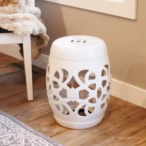 Sunnydaze Knotted Quatrefoil Ceramic Garden Stool Side Table - 18" - White