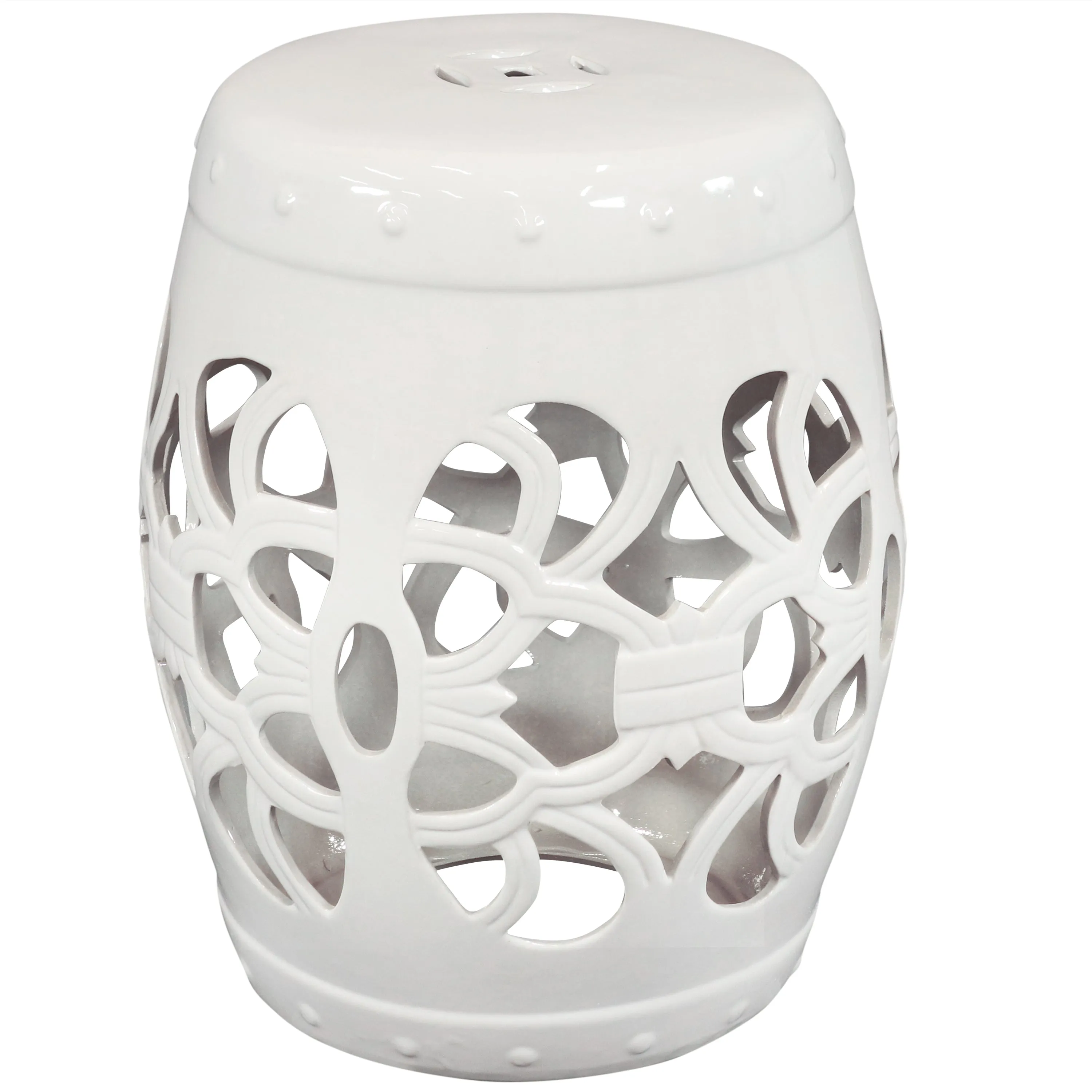 Sunnydaze Knotted Quatrefoil Ceramic Garden Stool Side Table - 18" - White