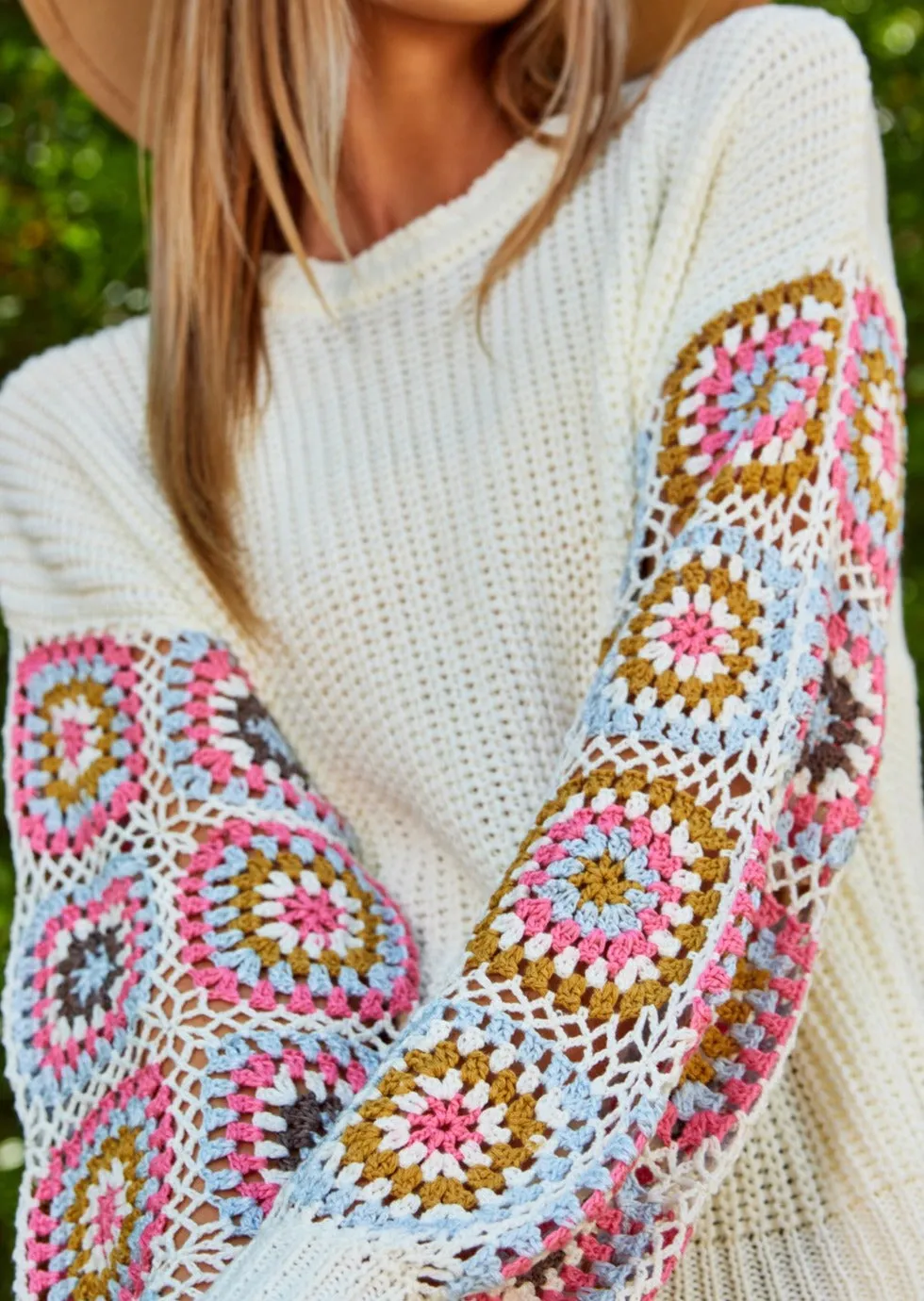 Sweet Touch Hand Made Crochet Sleeve Sweater ~FINAL SALE