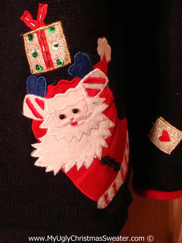 Tacky Christmas Sweater with Jaggedy Bearded Santas (f1335)