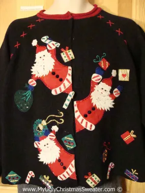 Tacky Christmas Sweater with Jaggedy Bearded Santas (f1335)