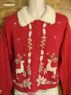 Tacky Christmas Sweater with Reindeer and Fluffy Color