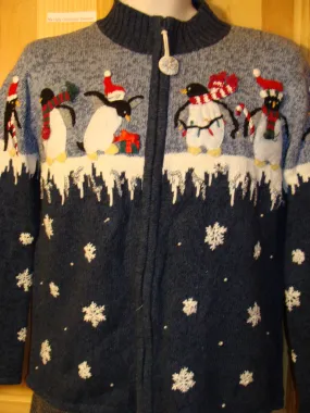 Tacky Ugly Christmas Sweater 2sided Decorations with Snowy Penguins (f496)