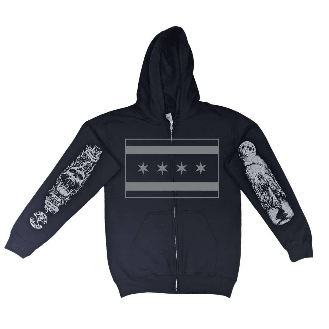 Tactical Chicago Flag Zip Up Hoodie with Printed Sleeves