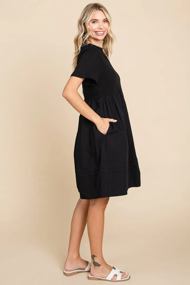 Tiered Short Sleeve Cotton Pleated T shirt Dress