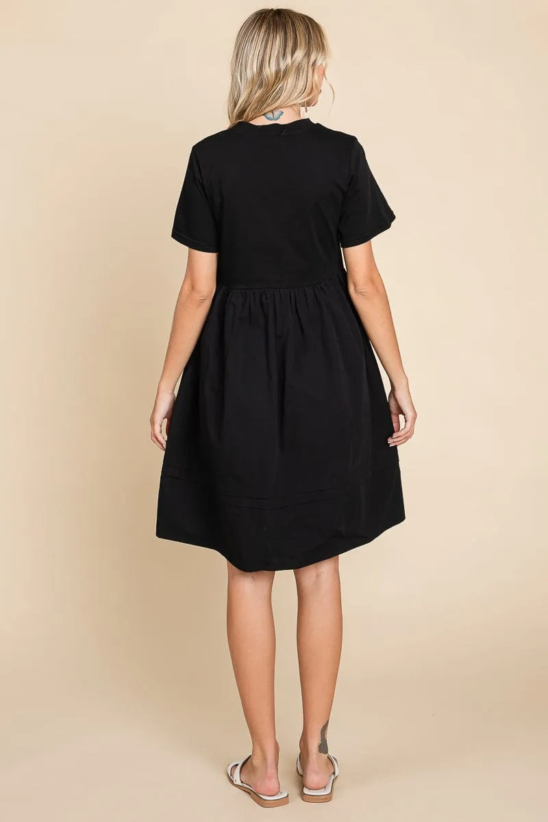 Tiered Short Sleeve Cotton Pleated T shirt Dress