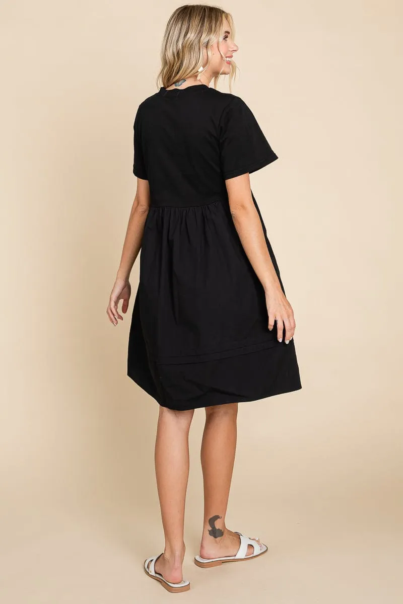 Tiered Short Sleeve Cotton Pleated T shirt Dress