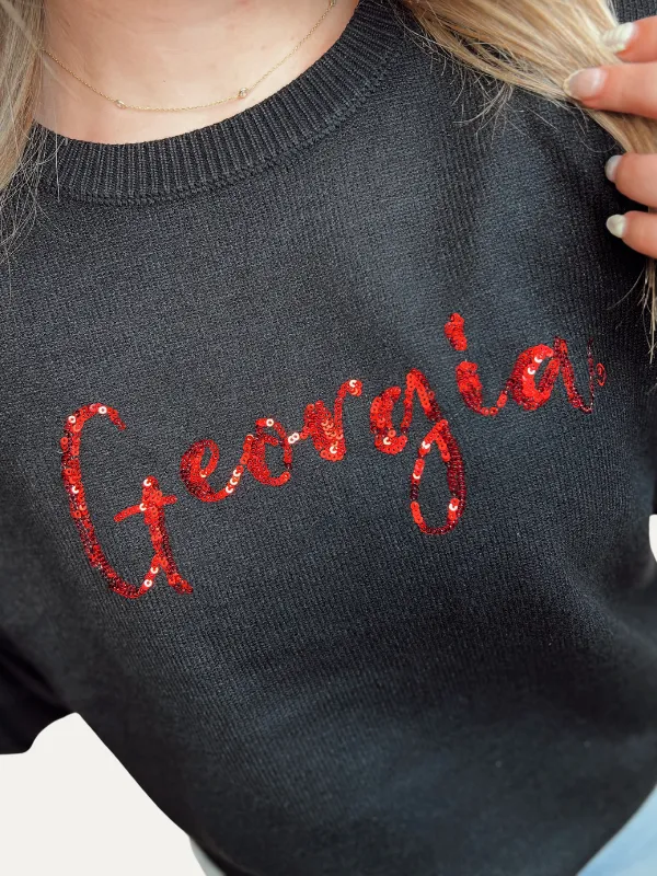 UGA Sequin Script Long Sleeve Sweater