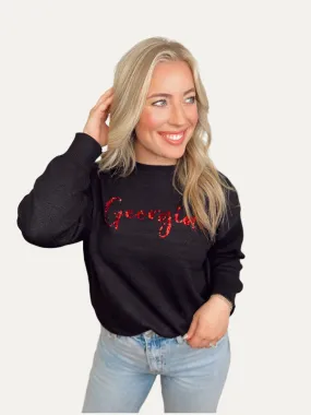 UGA Sequin Script Long Sleeve Sweater