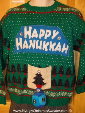 Ugly Christmas Sweater Party Hanukkah Sweater Nordic with Dreidel (j220)