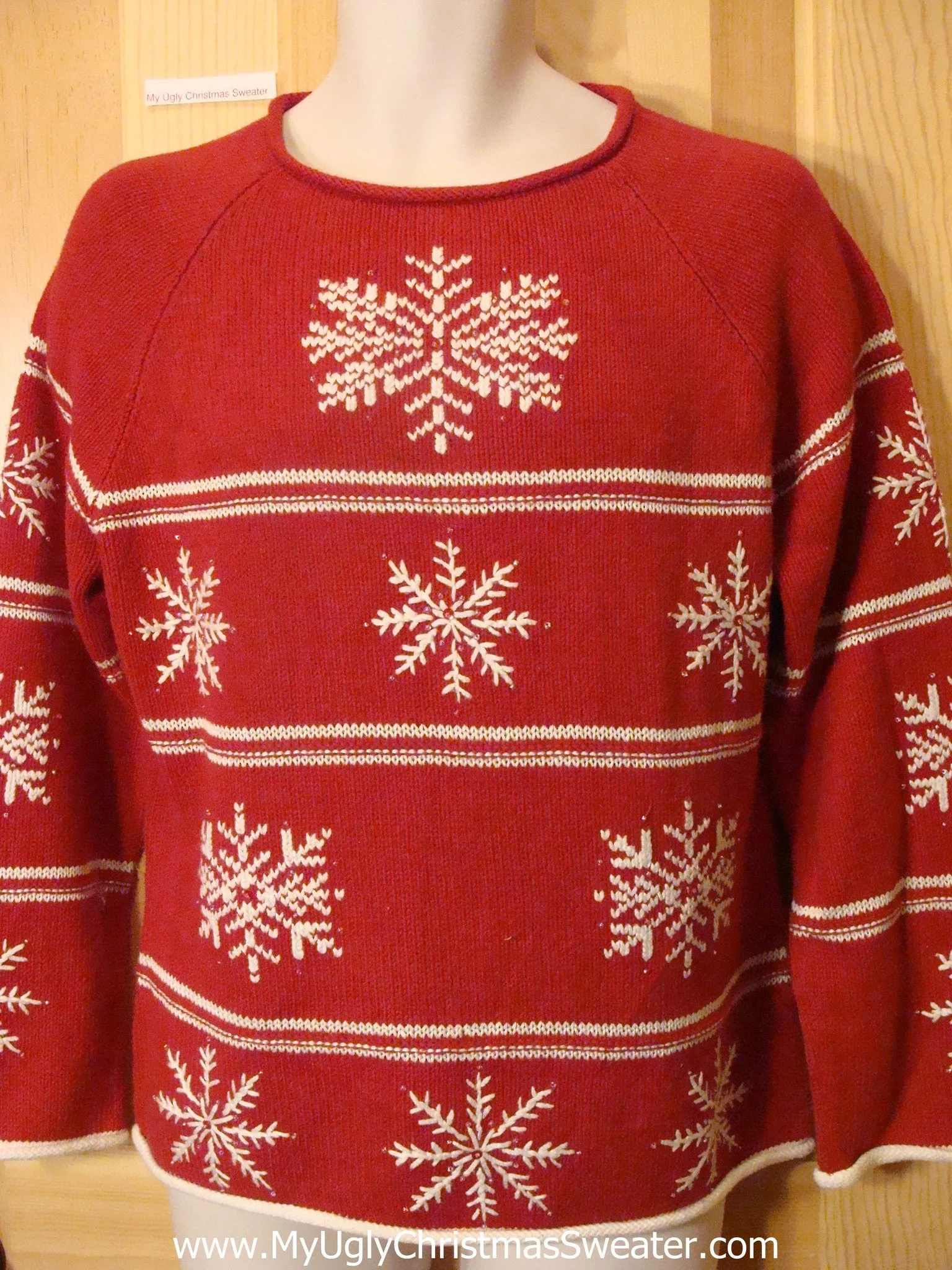 Ugly Red Christmas Sweater Pullover with Nordic Snowflakes