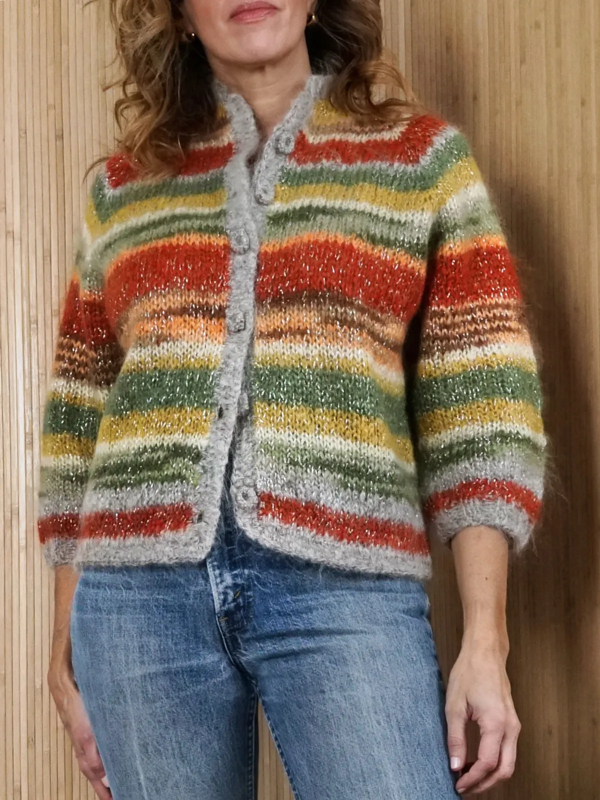 Vintage 60's Mohair Stripe Cardigan Sweater