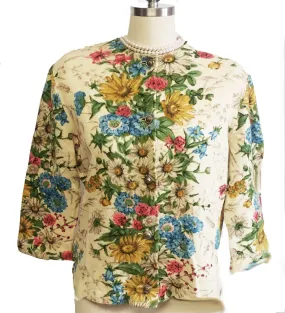 *VINTAGE KIO IMPORTED BY HOOPER MADE IN WEST GERMANY FLORAL SWEATER WITH BEAUTIFUL METAL BUTTONS