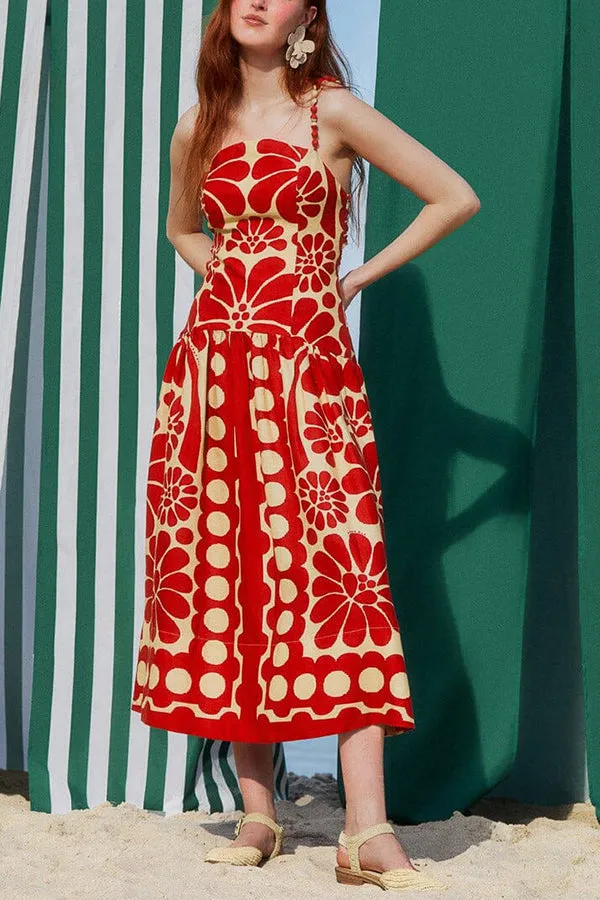 Vivid Dreams Unique Ethnic Print Slip Midi Dress