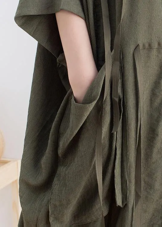 Vivid lapel Batwing Sleeve linen summer clothes Fabrics green Dress