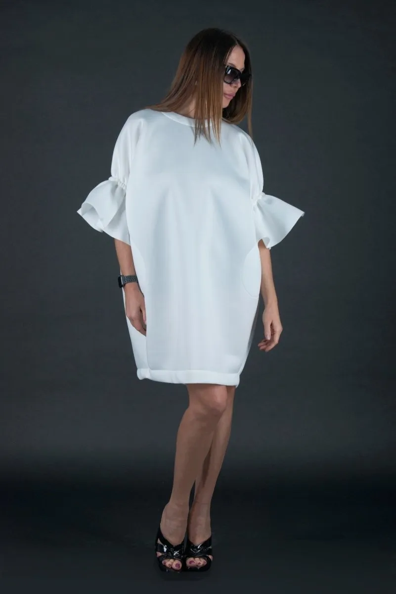 White Winter Neoprene Dress  ESTER