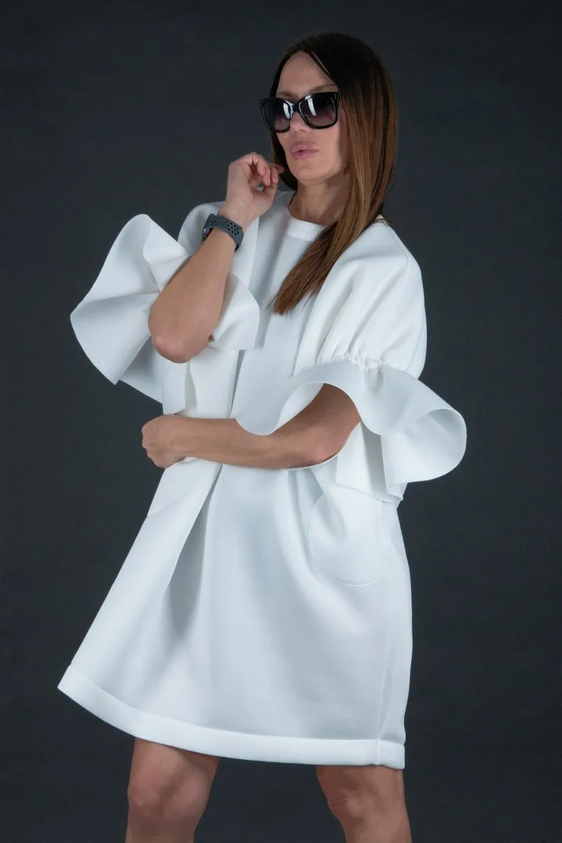 White Winter Neoprene Dress  ESTER