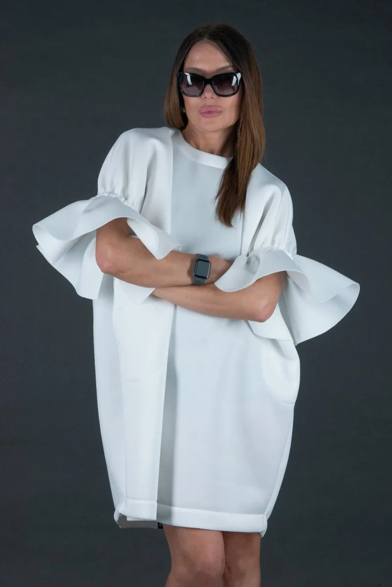 White Winter Neoprene Dress  ESTER