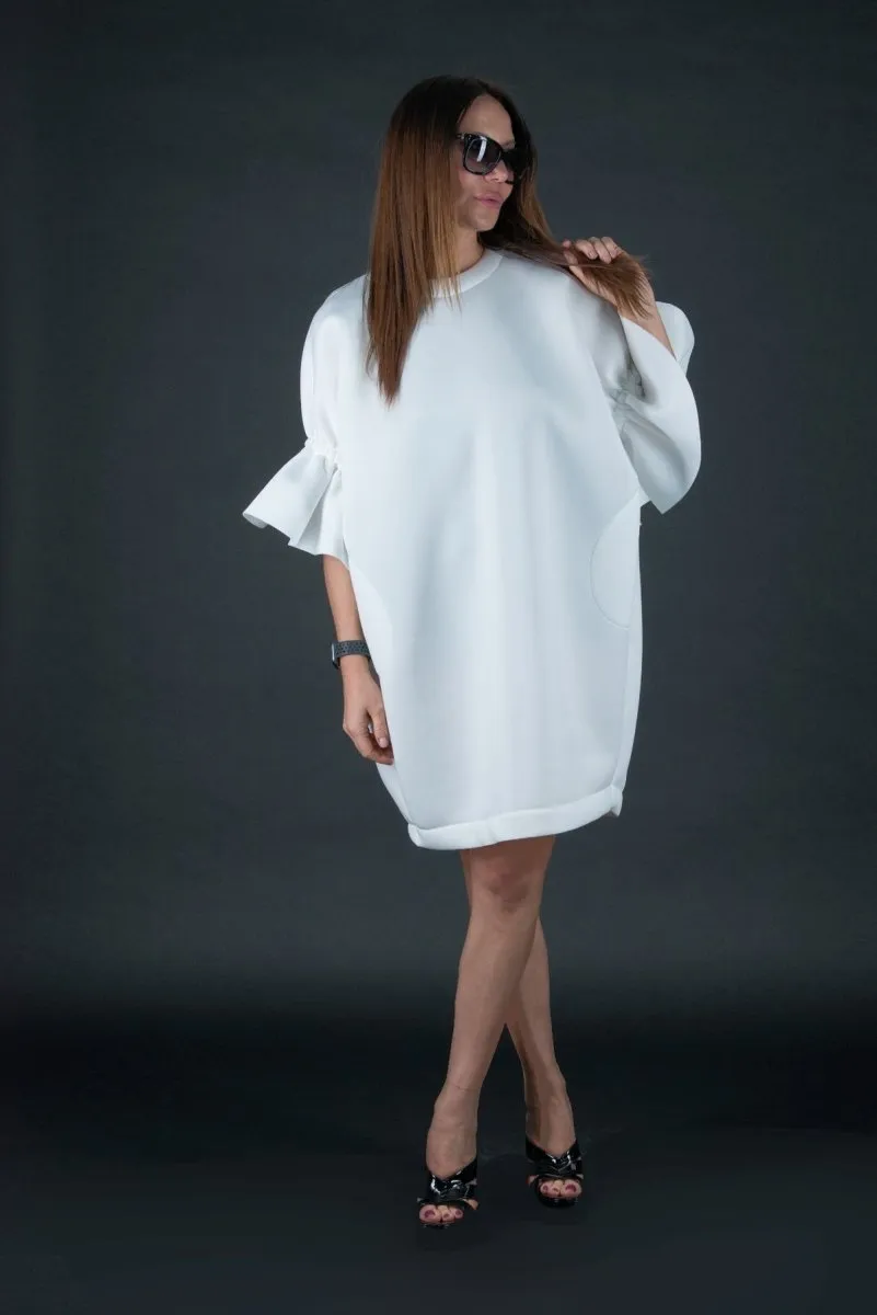 White Winter Neoprene Dress  ESTER