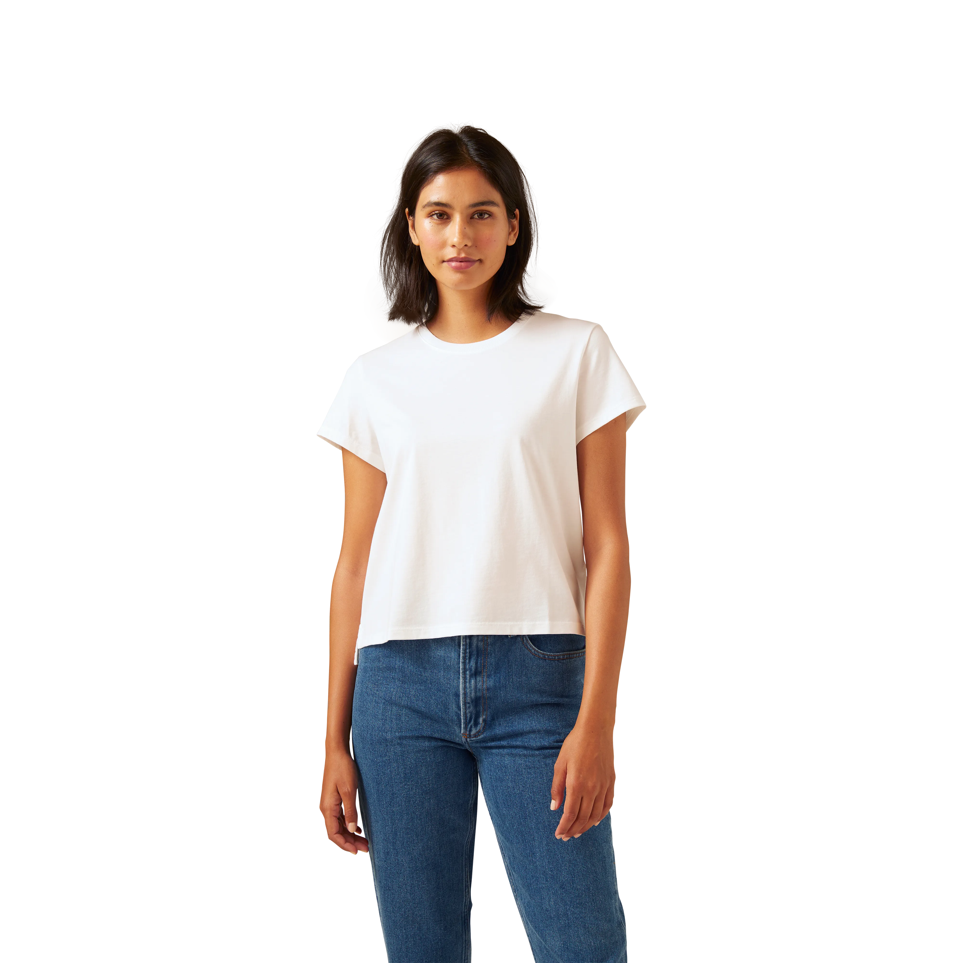 Women's Pima Cotton Slight Crop Crew Neck T-Shirt