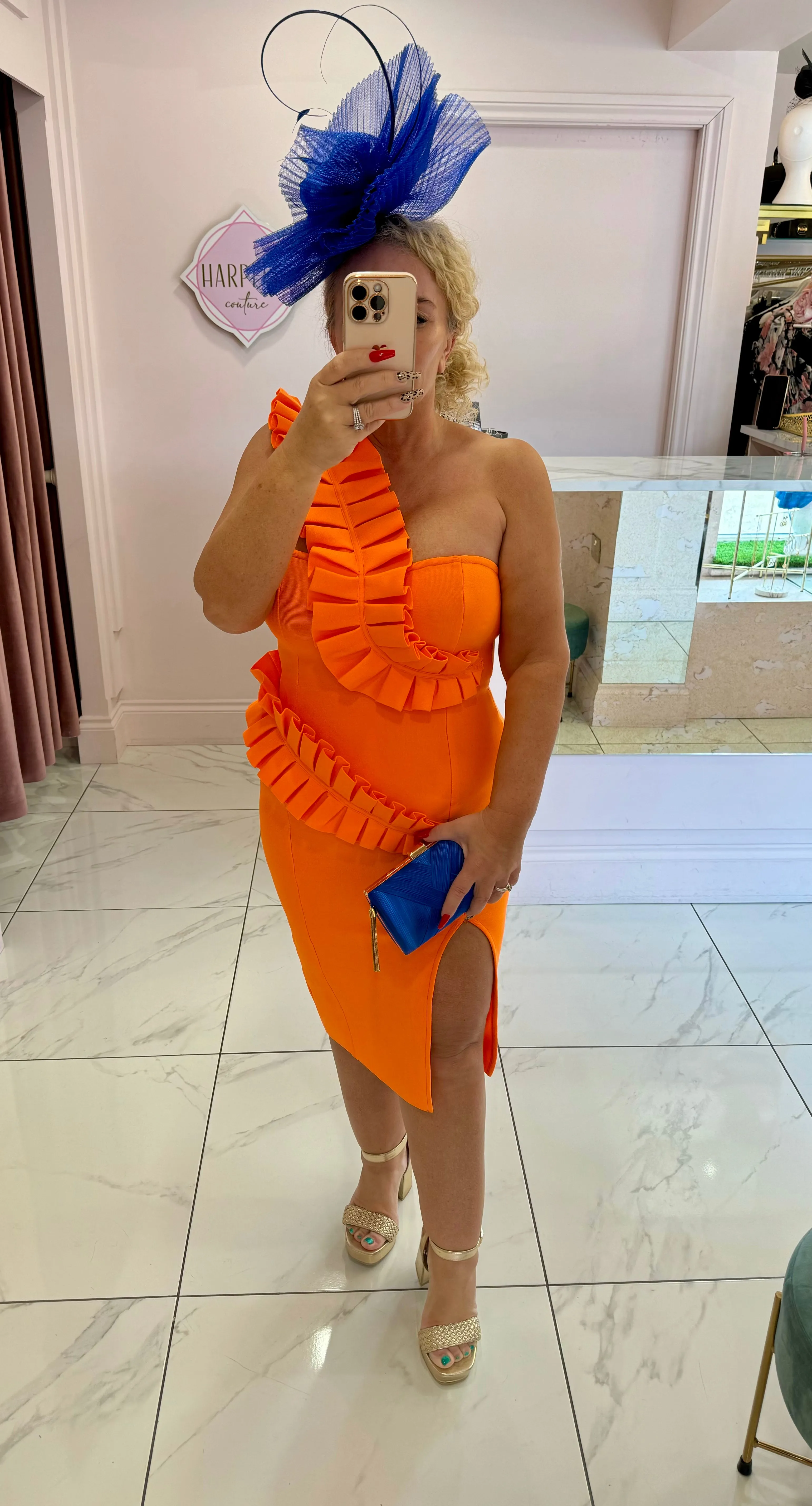 Yasmin Orange Swirl Bandage Dress